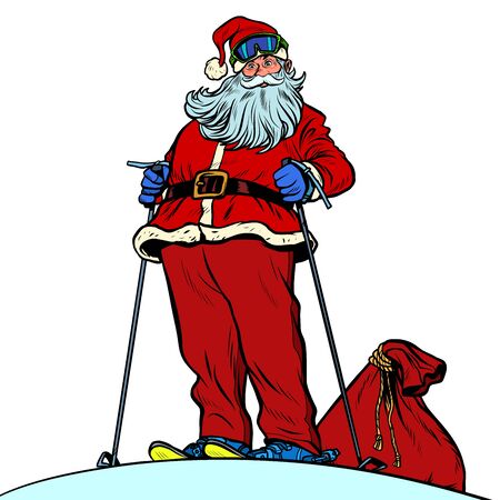 Skier Santa Claus character merry Christmas and happy new yearのイラスト素材