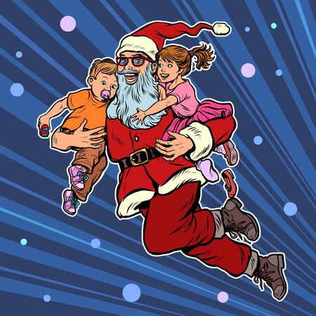 Santa Claus with children. Christmas and New yearのイラスト素材