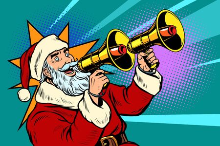 Santa Claus with a megaphone. Christmas saleのイラスト素材