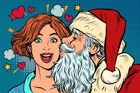 Santa Claus kisses a woman, Christmas and New yearのイラスト素材