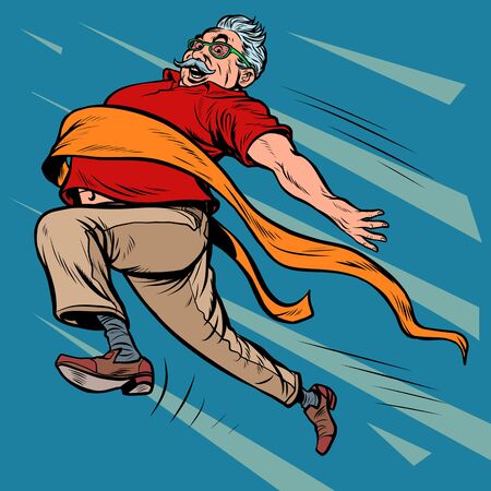 old man grandpa runs finish line, winのイラスト素材
