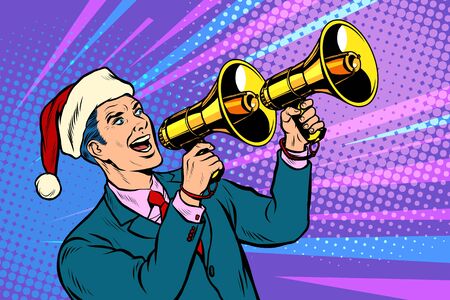 Christmas sale. Businessman advertises with megaphoneのイラスト素材
