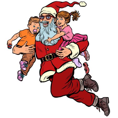 Santa Claus with children. Christmas and New yearのイラスト素材