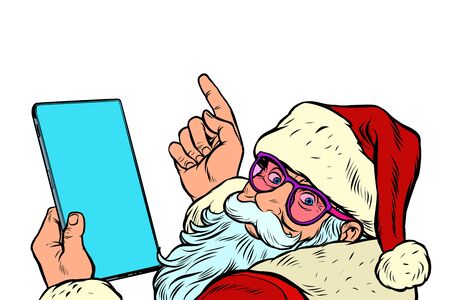 Santa Claus with a tablet. New year and Christmas online sales conceptのイラスト素材