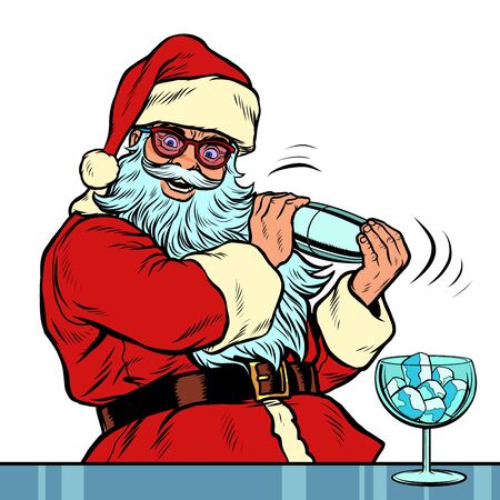 Santa Claus makes cocktail merry Christmas and happy new yearのイラスト素材