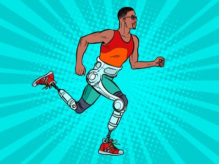 disabled african man running with legs prosthesesのイラスト素材