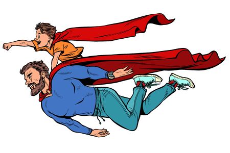 dad and son are superheroes. fatherhood and childhood. Pop art retro vector illustration kitsch vintageのイラスト素材