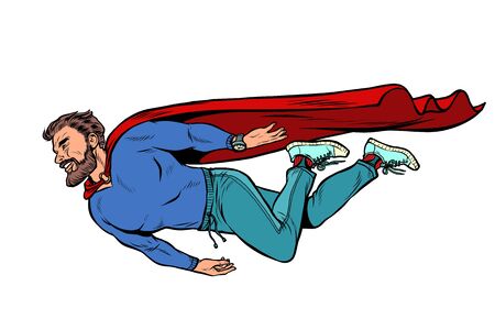 hipster bearded male superhero. flies. Pop art retro vector illustration kitsch vintageのイラスト素材