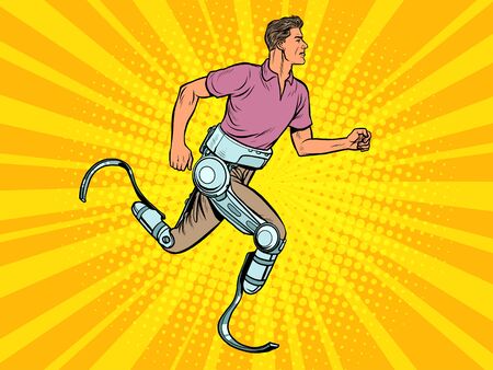 disabled man running with legs prostheses. Pop art retro vector illustration vintage kitsch 60s 50sのイラスト素材