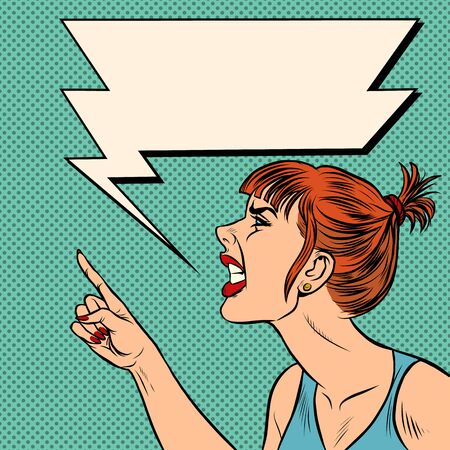 Angry woman threatens finger. Pop art retro vector illustration kitsch vintage 50s 60sのイラスト素材