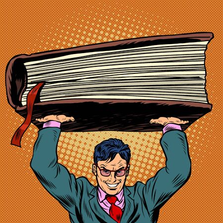 A man holds a book in his hands. Pop art retro vector illustration kitsch vintage 50s 60sのイラスト素材