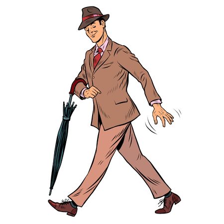 Elegant retro gentleman with an umbrella. Pop art retro vector illustration 50s 60s styleのイラスト素材