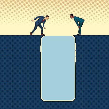smartphone gadget Internet addiction. People on the edge of a precipiceのイラスト素材