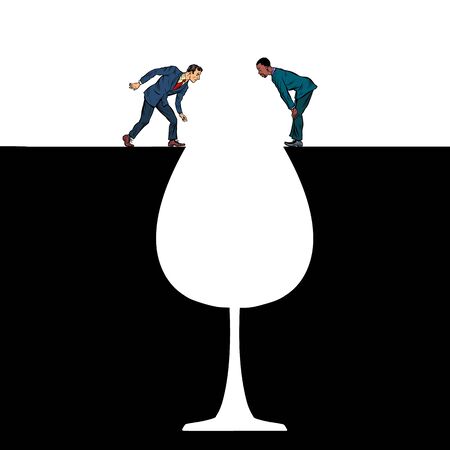 A glass of wine Men on the edge of alcoholism Pit silhouette. Pop art retro vector illustration 50s 60s styleのイラスト素材