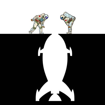 astronauts and rocket. Space exploration. Pit silhouette. Pop art retro vector illustration 50s 60s styleのイラスト素材