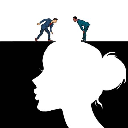 Male and female consciousness. Pit silhouette. Pop art retro vector illustration 50s 60s styleのイラスト素材