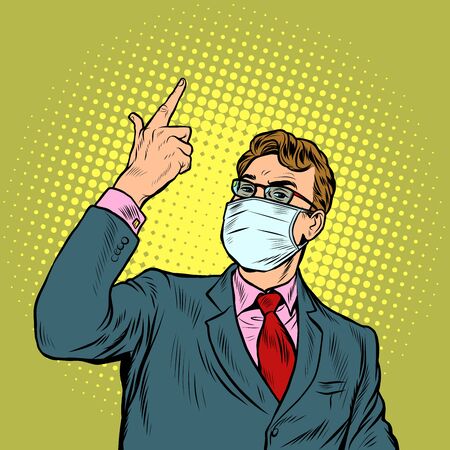Businessman in a medical mask. The epidemic of coronavirusのイラスト素材