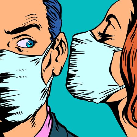 man and woman in medical masksのイラスト素材