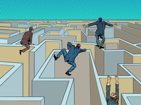 Competition, who will be the first to pass the maze. Pop art retro vector illustration kitsch vintage 50s 60s styleのイラスト素材