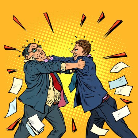 businessmen fighting, conflict competition. Pop art retro vector illustration kitsch vintage 50s 60s styleのイラスト素材