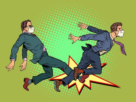 men fight competition. coronavirus pandemic. Pop art retro vector illustration kitsch vintage 50s 60s styleのイラスト素材