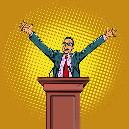 happy politician man on the podium. Pop art retro vector illustration kitsch vintage 50s 60s styleのイラスト素材