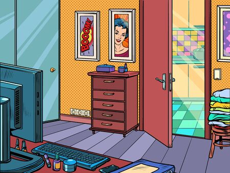 home office mockup background. Pop art retro vector illustration kitsch vintage 50s 60s styleのイラスト素材