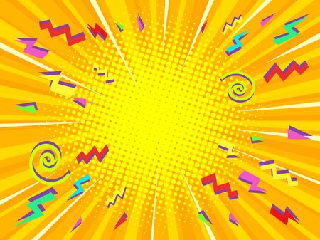 yellow pop art background retro vector illustration kitsch vintage 50s 60s styleのイラスト素材