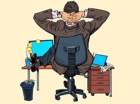 Giant businessman at the office Desk. Pop art retro vector illustration kitsch vintage 50s 60s styleのイラスト素材