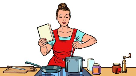 A woman cooks in the kitchenのイラスト素材