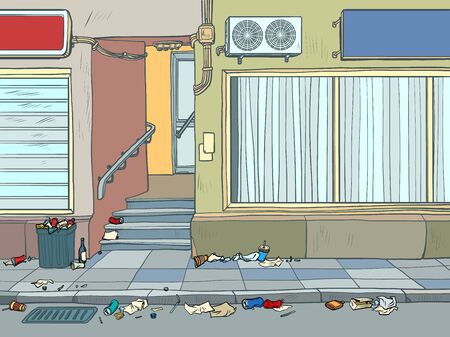 background city street sidewalk house wall. Pop art retro vector illustration kitsch vintage 50s 60s styleのイラスト素材