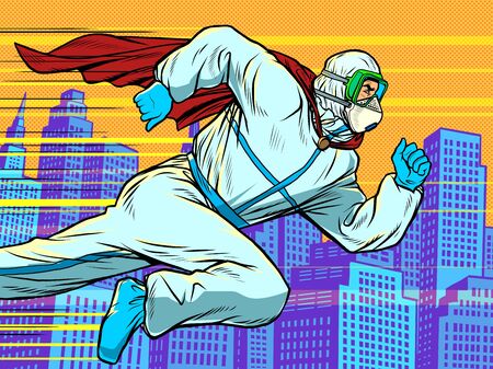 Hero doctor runs. Covid19 coronavirus epidemicのイラスト素材