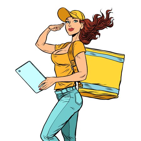 courier girl food deliveryのイラスト素材