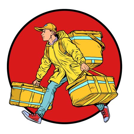 courier boy food delivery. Pop art retro vector illustration kitsch vintage 50s 60s styleのイラスト素材