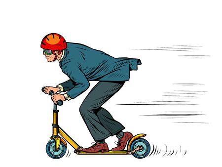 A businessman is riding a scooter. Pop art retro vector illustration 50s 60s kitsch vintage styleのイラスト素材