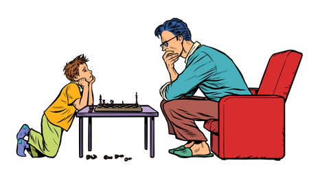 father and son play chess. Pop art retro illustration 50s 60s styleのイラスト素材