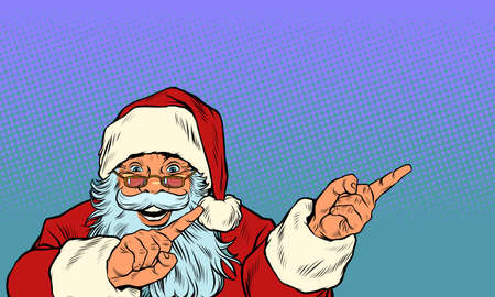 Santa Claus shows the side. Christmas ad or announcementのイラスト素材