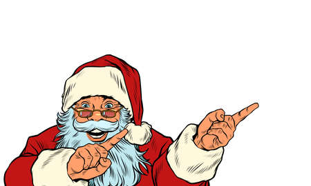 Santa Claus shows the side. Christmas ad or announcementのイラスト素材