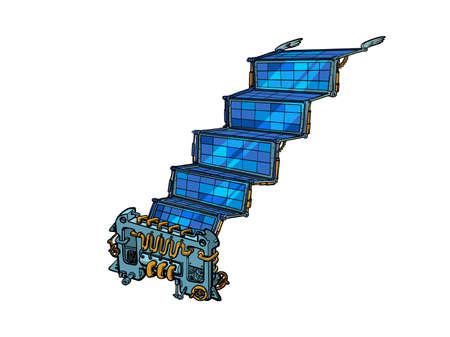 abstract retro steampunk space satellite with solar batteryのイラスト素材