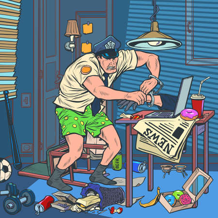 Police officer arresting online hackerのイラスト素材