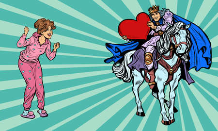Valentines Day. A prince in love on a white horse galloped to a beautiful womanのイラスト素材