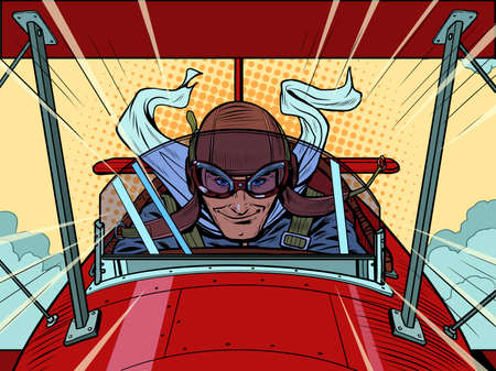 Retro pilot the man in the aeroplane of the first world warのイラスト素材