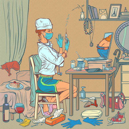 nurse doctor vaccinates online via the internetのイラスト素材