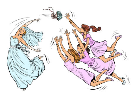 The bride at the wedding throws a bouquetのイラスト素材