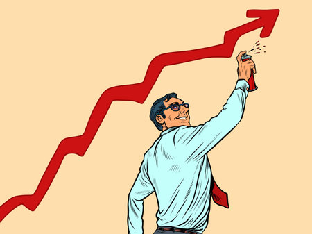 businessman draws graffiti sales growth graph. Street artのイラスト素材