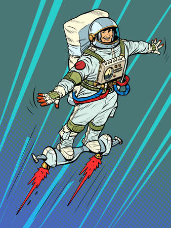 an autronaut on a space jet hoverboard. Science fictionのイラスト素材