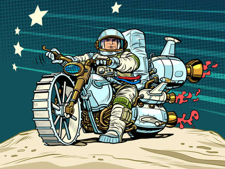 Astronaut biker on a space motorcycle. Science fiction. Transport of the futureのイラスト素材