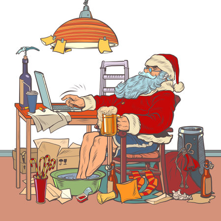 Santa Claus online remote work in quarantineのイラスト素材