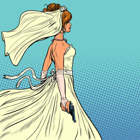 Beautiful bride in a wedding dress and a gunのイラスト素材