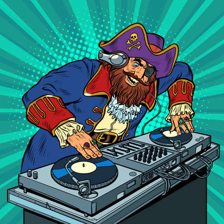 Pirate Music concept dj on vinyl turntables. concert music performanceのイラスト素材